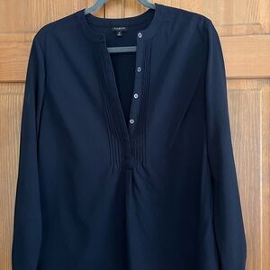 Lightweight button down blouse, wash and wear no iron, navy blue.